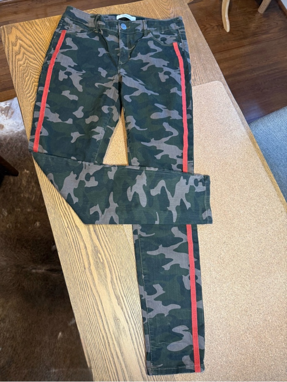 Skinnygirl Camouflage Jeans with Red Embroidered Strip Accent on each leg